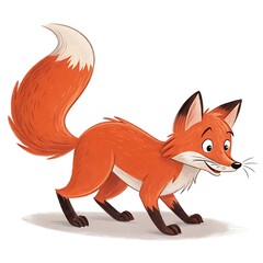 Obraz premium A playful red fox with a bushy tail, crouched as if ready to pounce, its vibrant orange fur bright against a transparent background.ai generative