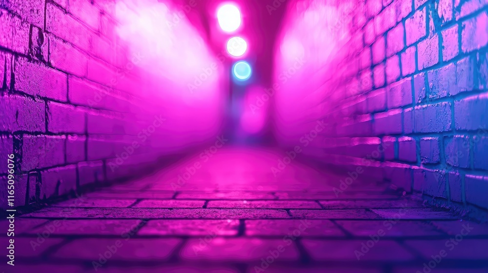 Aufkleber Graffiti abstract background concept. Vibrant alleyway illuminated by colorful lights, creating a moody and intriguing atmosphere.