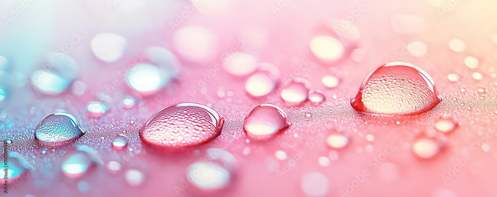 Poster Droplets abstract background idea. Colorful water droplets on a smooth surface, creating a vibrant and refreshing image.