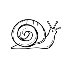 A thick-lined doodle of a snail with a spiral shell, drawn in simple black outlines without any fill color, on a plain white background.

