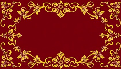 Elegant Golden Floral Frame On Maroon Background