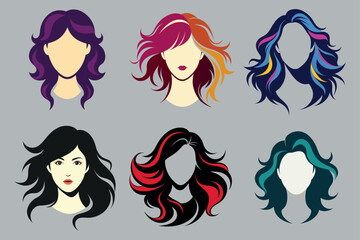 set of  woman hair silhouettes vector illustration