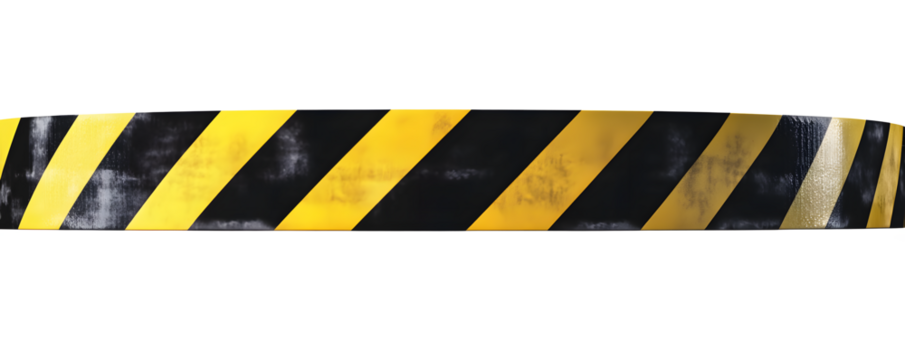 Horizontal black and yellow caution tape isolated on transparent background - Powered by Adobe