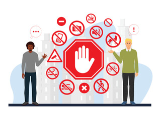 warning stop sign danger safety caution information forbidden entry restricted area blocked road alert attention wrong way cartoon clipart illustration