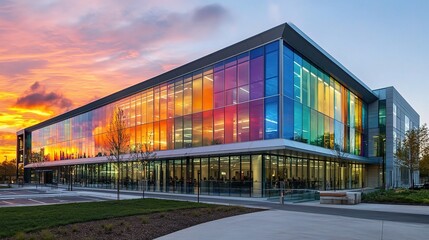 Obraz premium Modern Office Building Exterior with Colorful Glass Panels