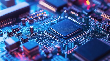 Engineers Inspecting Digital Circuit Board in High-Resolution Image