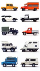 Fototapeta premium Diverse Collection of Robust Trucks and Versatile Cars, a Stunning Display of Modern Transportation Design