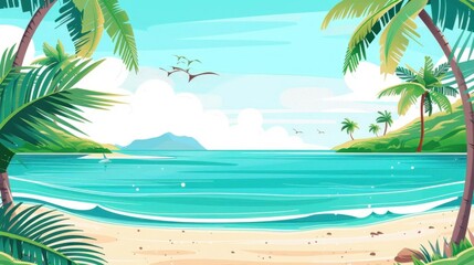 Tropical Beach Scene with Palm Trees and Ocean