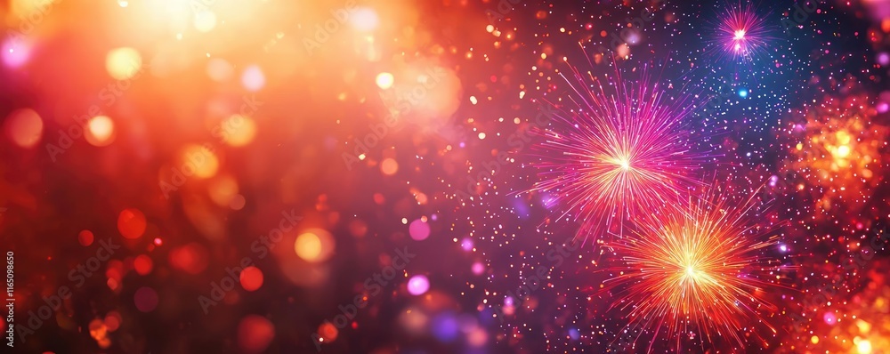Poster Fireworks abstract background idea. Vibrant fireworks display creating a colorful, festive atmosphere.