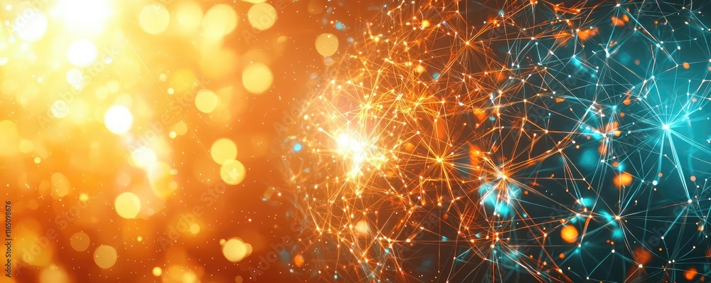 Poster fireworks abstract background idea. vibrant abstract network connection with orange and blue glowing
