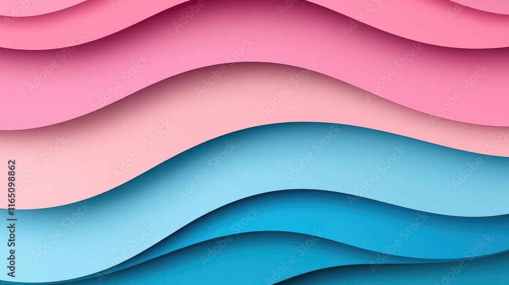 Poster Circles abstract background concept. Abstract waves of paper in pink and blue, creating a modern and dynamic background.