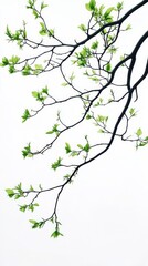 A Delicate Branch with New Spring Leaves: A Minimalist Nature Print