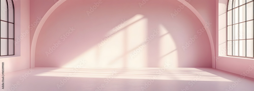 Wall mural a spacious empty room with a soft blush pink background, creating a gentle and refined setting for p