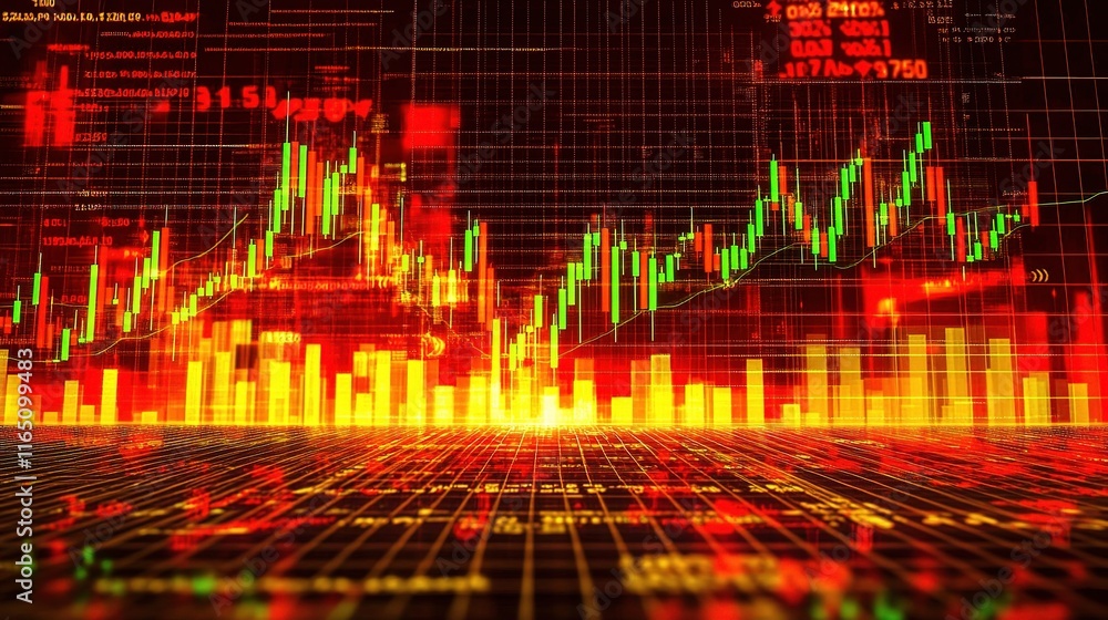 Poster stock market graph with candlestick charts and data analysis visualizations