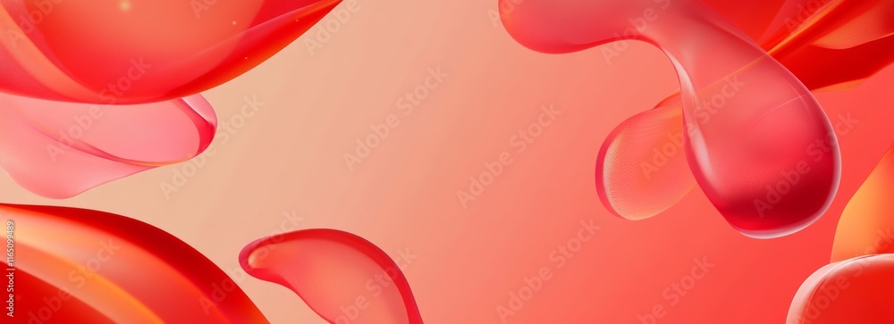 Poster colorful abstract design featuring red liquid shapes on a soft gradient background during daytime