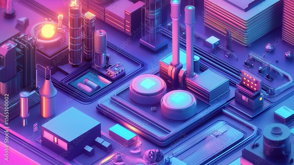 Poster automated smart factory with machines and ar technology in action