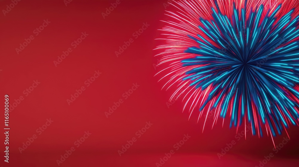 Poster fireworks abstract background idea. vibrant fireworks display against a red background, celebrating 