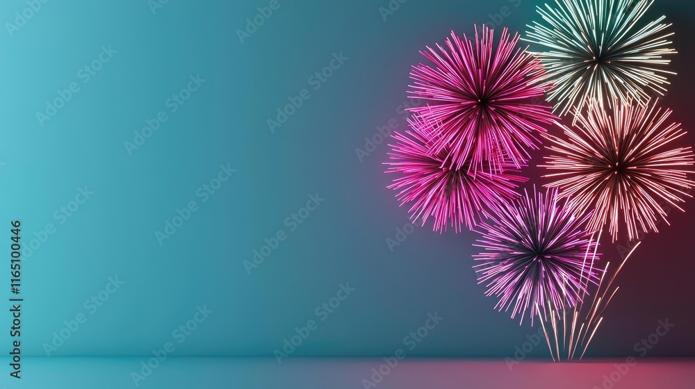 Poster fireworks abstract background idea. colorful fireworks burst against a vibrant gradient background, 