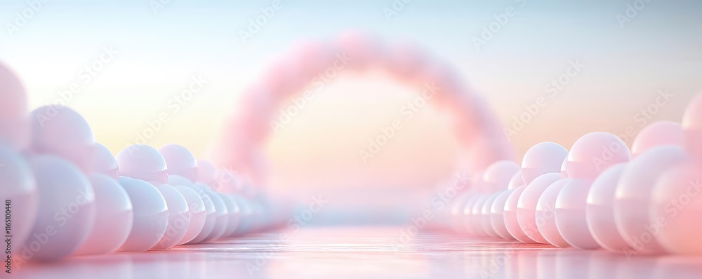 Poster circles abstract background concept. soft pastel spheres create a dreamy landscape under a tranquil 