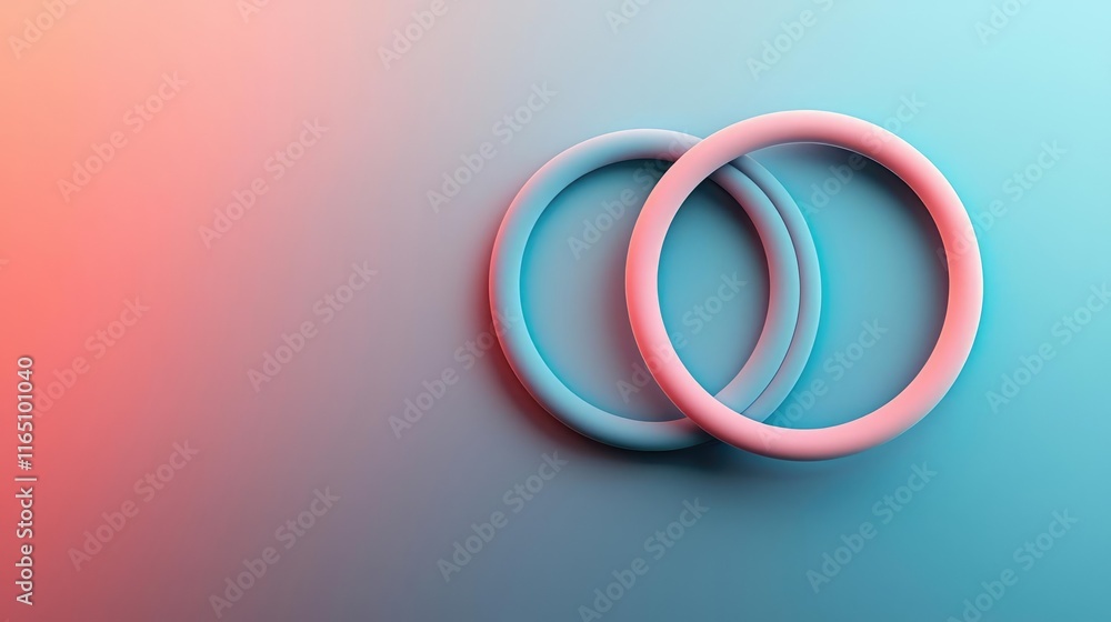 Poster Circles abstract background concept. Two interlinked rings on a vibrant gradient background, symbolizing connection and unity.