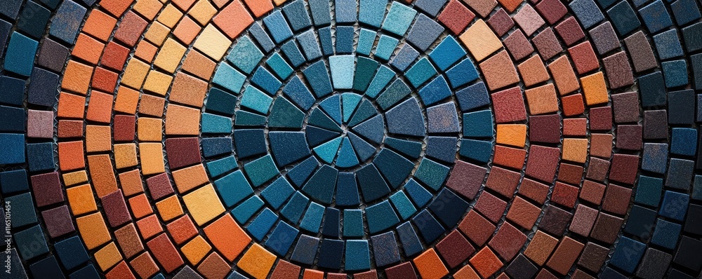 Poster Circles abstract background concept. Vibrant mosaic design with circular patterns in earthy tones and vivid colors.