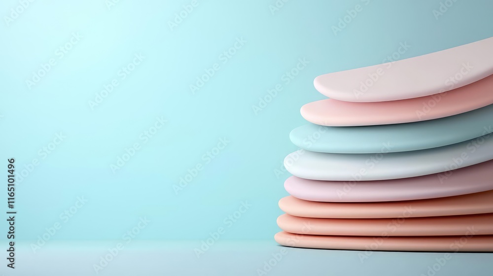 Aufkleber circles abstract background concept. aesthetic stack of pastel colored plates on a serene blue backg