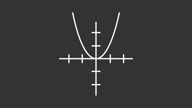 Animated quadratic graph white icon. Math analysis line animation. Appearing parabola for data visualization. Isolated illustration on dark background. Transition alpha video. Motion graphic