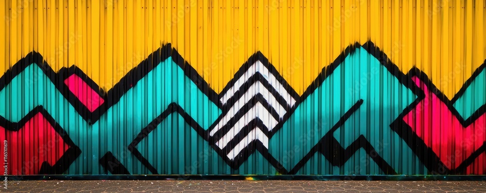 Poster graffiti abstract background concept. a vibrant mural showcasing colorful geometric patterns with bo