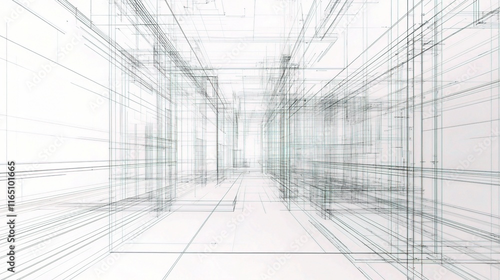 Poster technical blueprint with geometric shapes and grid lines