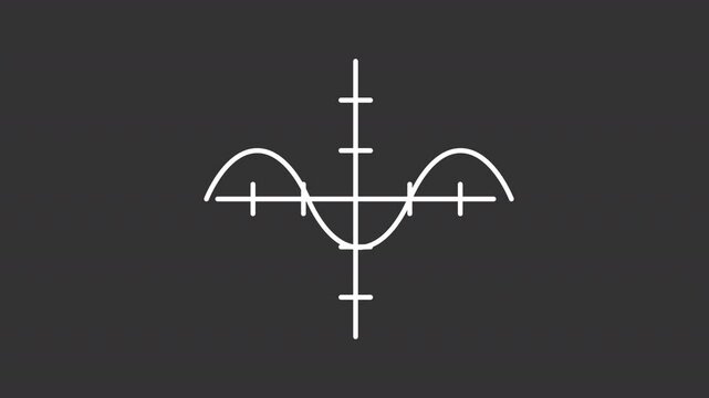 Animated cosine function graph white icon. Wave shaped diagram appearance line animation. Trigonometry study. Isolated illustration on dark background. Transition alpha video. Motion graphic