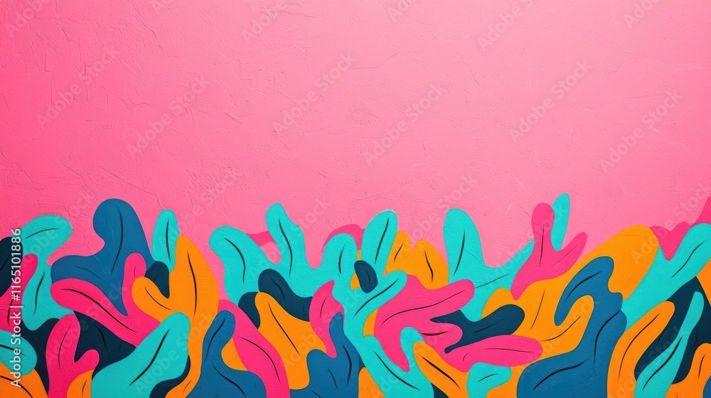 Poster Graffiti abstract background concept. Vibrant abstract design with colorful shapes against a pink background for creative use.