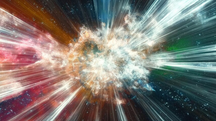 Cosmic explosion, vibrant nebula, stellar burst