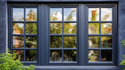 Elegant Tri-Pane Window with Garden Reflection