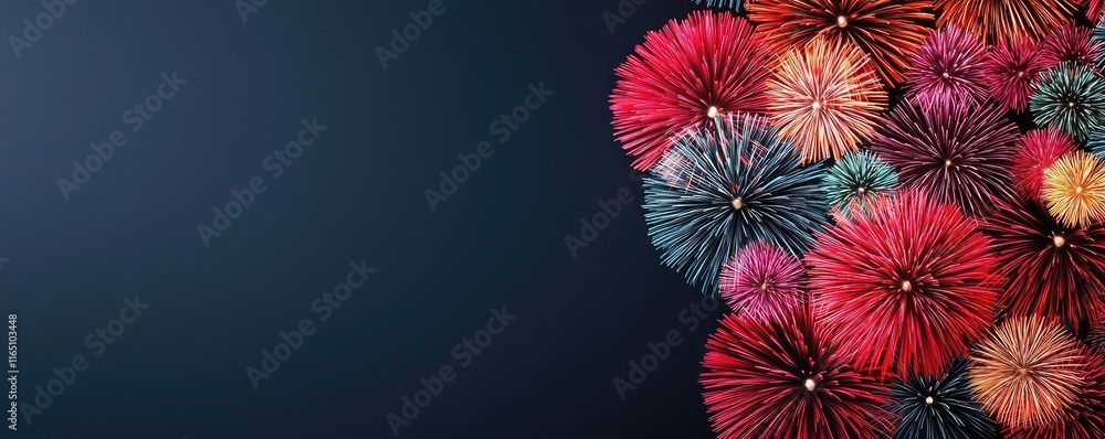Poster fireworks abstract background idea. vibrant abstract art with colorful floral shapes on a dark backg