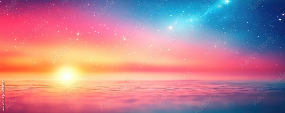 Poster cosmic abstract background idea. stunning sunset over the ocean with vibrant colors and a tranquil a