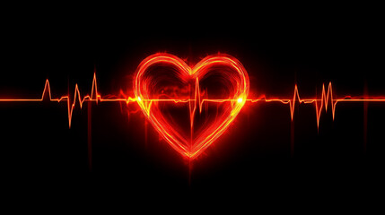 Electrocardiogram ECG Red Graph on Black Background