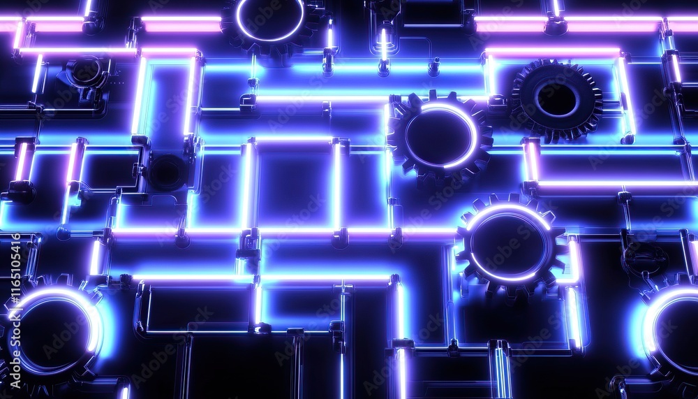 Aufkleber an abstract digital circuit design featuring glowing blue and purple lines and circular elements, cr