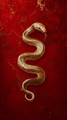 Fototapeta premium Minimalist snake design Minimalist Year of the Snake 2025 banner with a sleek gold snake, subtle red background, and modern typography
