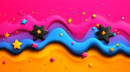 Colorful Wavy Background With Stars And Confetti