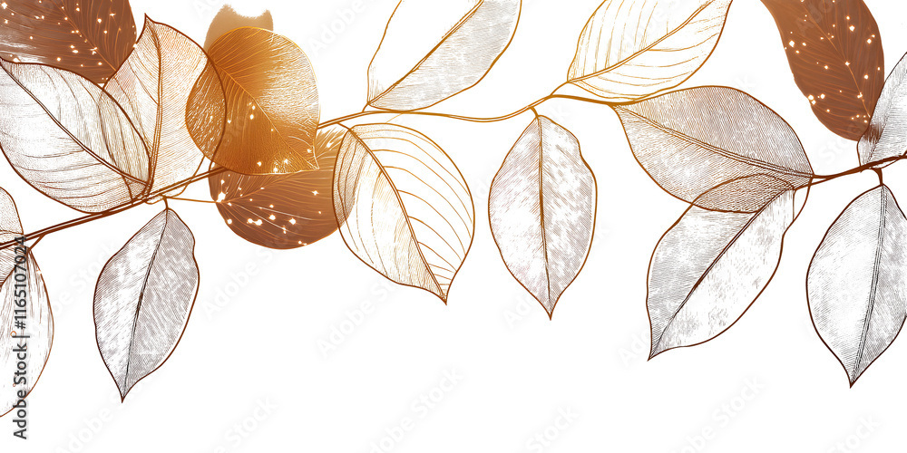 Wall mural luxury gold line art autumn leaf background vector. natural botanical elegant foliage with jungle le