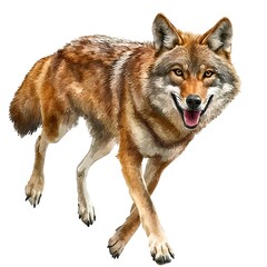 Fototapeta premium A Vibrant Painting of a Red Wolf Walking, Isolated on White.