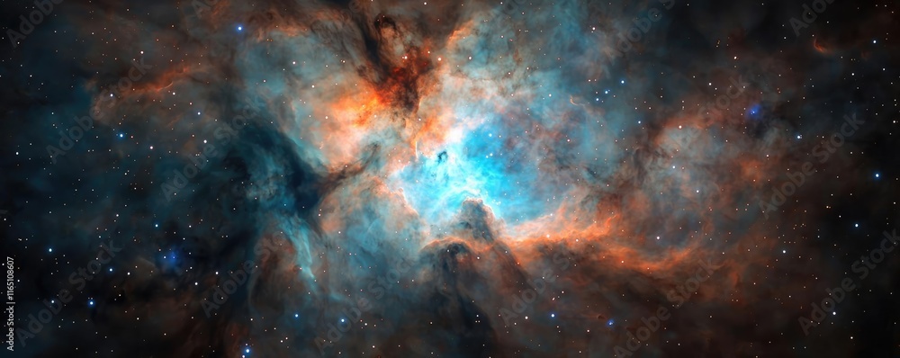 Poster cosmic abstract background idea. a stunning cosmic nebula showcasing vibrant colors and celestial be