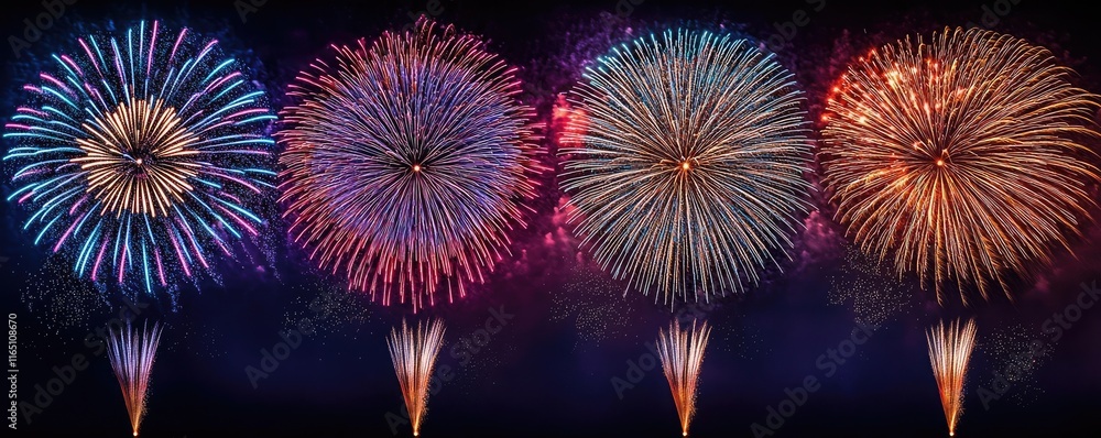 Poster fireworks abstract background idea. colorful fireworks display illuminating the night sky in vibrant