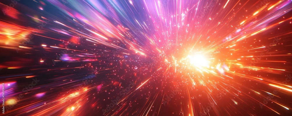 Poster Fireworks abstract background idea. Vibrant abstract light burst with colors and motion effect design for digital backgrounds.