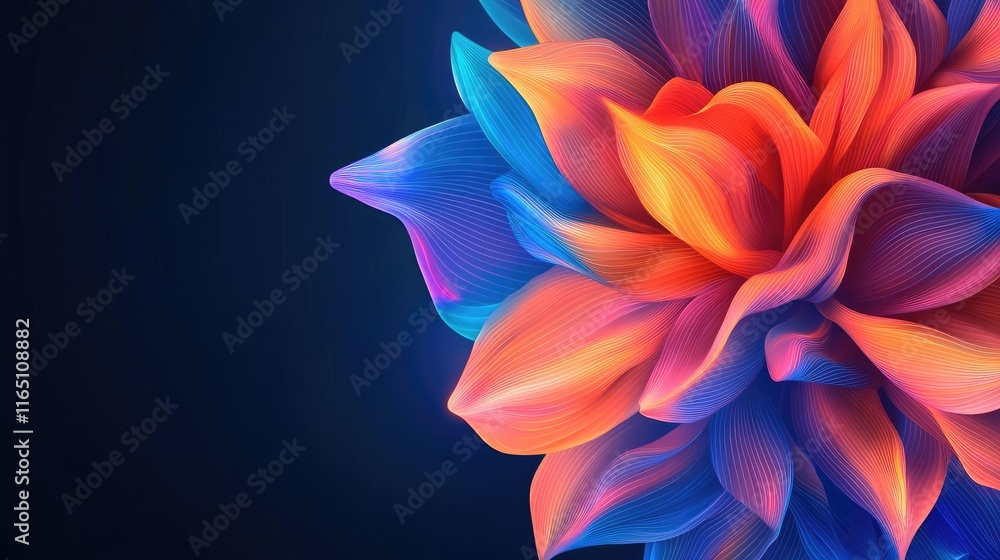 Poster fireworks abstract background idea. vibrant flower design with a blend of orange and blue petals aga