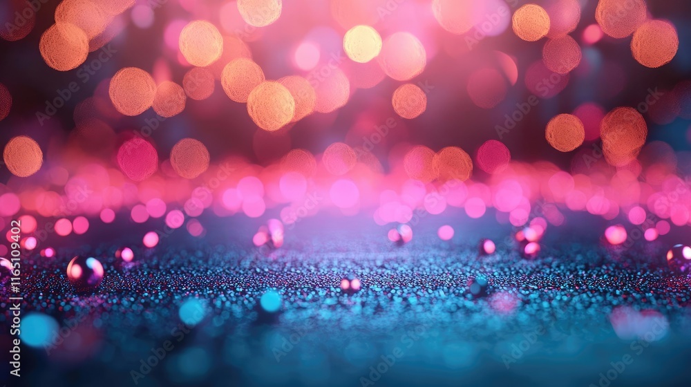 Poster Fireworks abstract background idea. Vibrant abstract background with colorful bokeh lights and sparkling droplets.