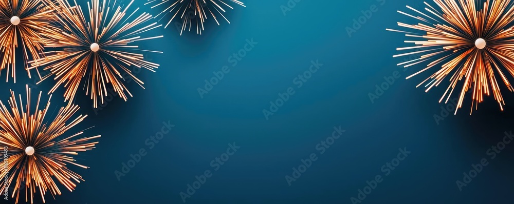 Poster Fireworks abstract background idea. Beautiful abstract design featuring colorful graphical elements on a blue background.