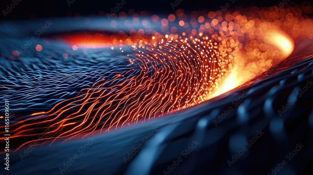 Poster Fireworks abstract background idea. Abstract representation of molten lava flow with glowing particles and dynamic motion.
