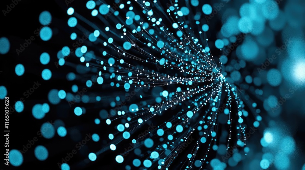 Poster Fireworks abstract background idea. Abstract blue light particles create a dynamic and vibrant digital background.