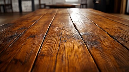 Rustic wooden table surface, close-up view.